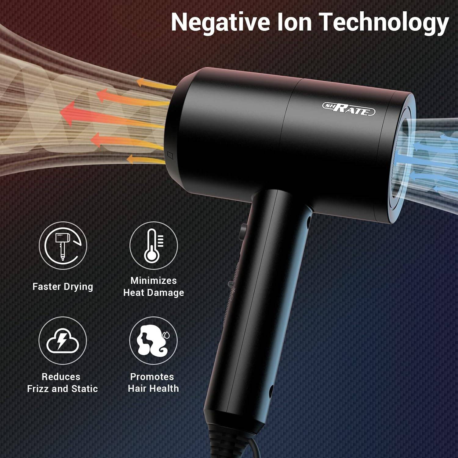 SHRATE Hair Dryer with Diffuser and 2 Nozzles-1800W Blow Dryer - photo 2