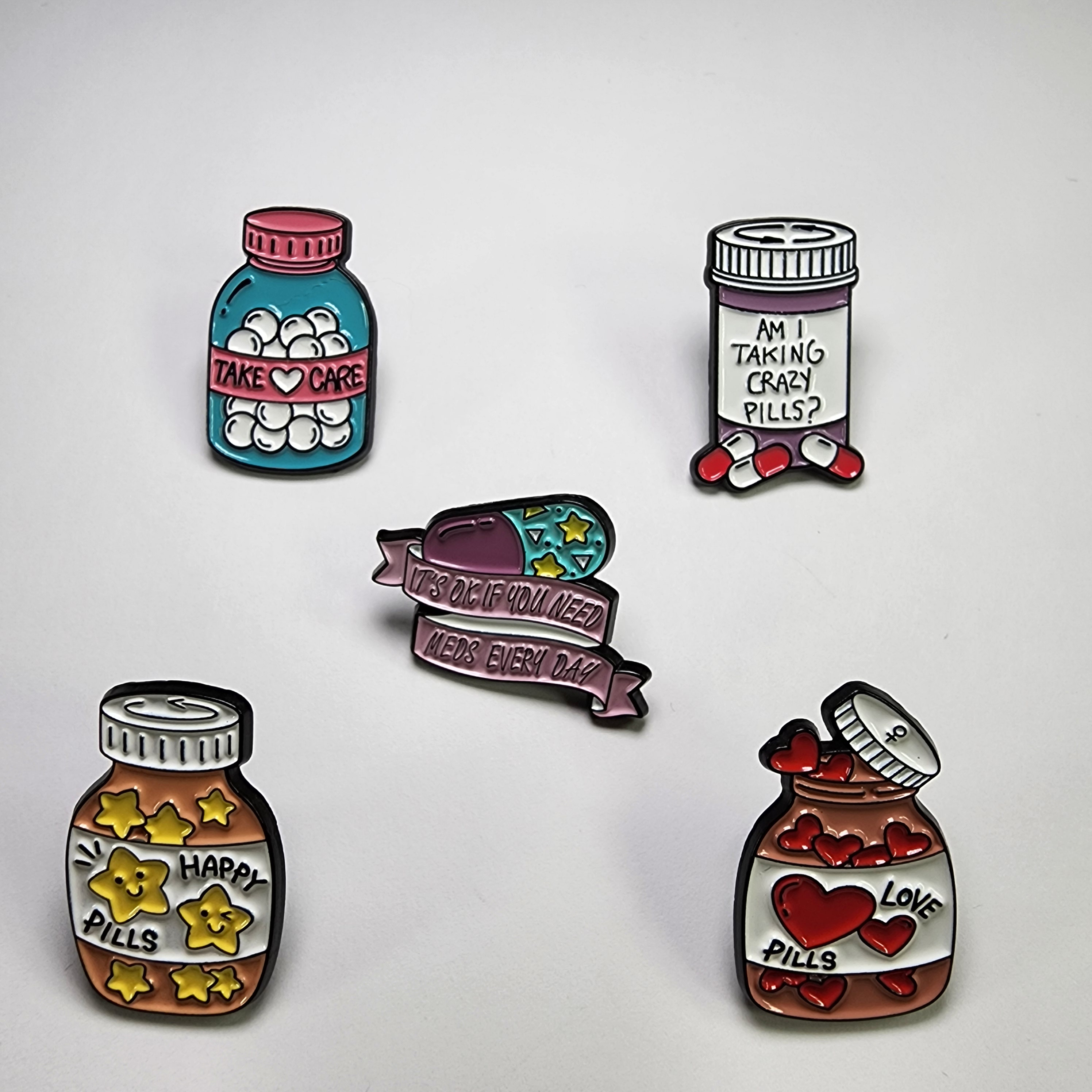 Pill Bottles Set of 5 Brooch Enamel Lapel Pins - photo 2