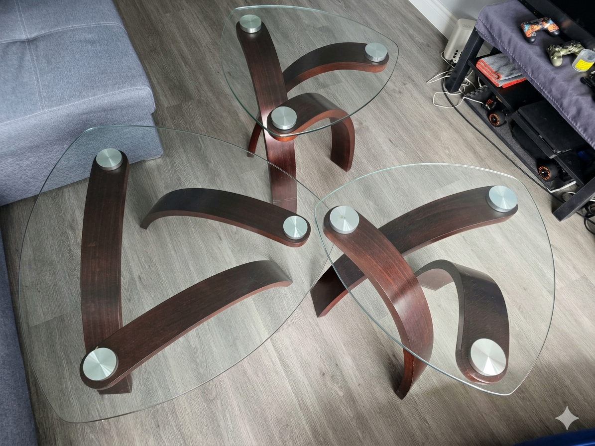 3-Piece Modern Sculptural Glass Table Set - photo 2