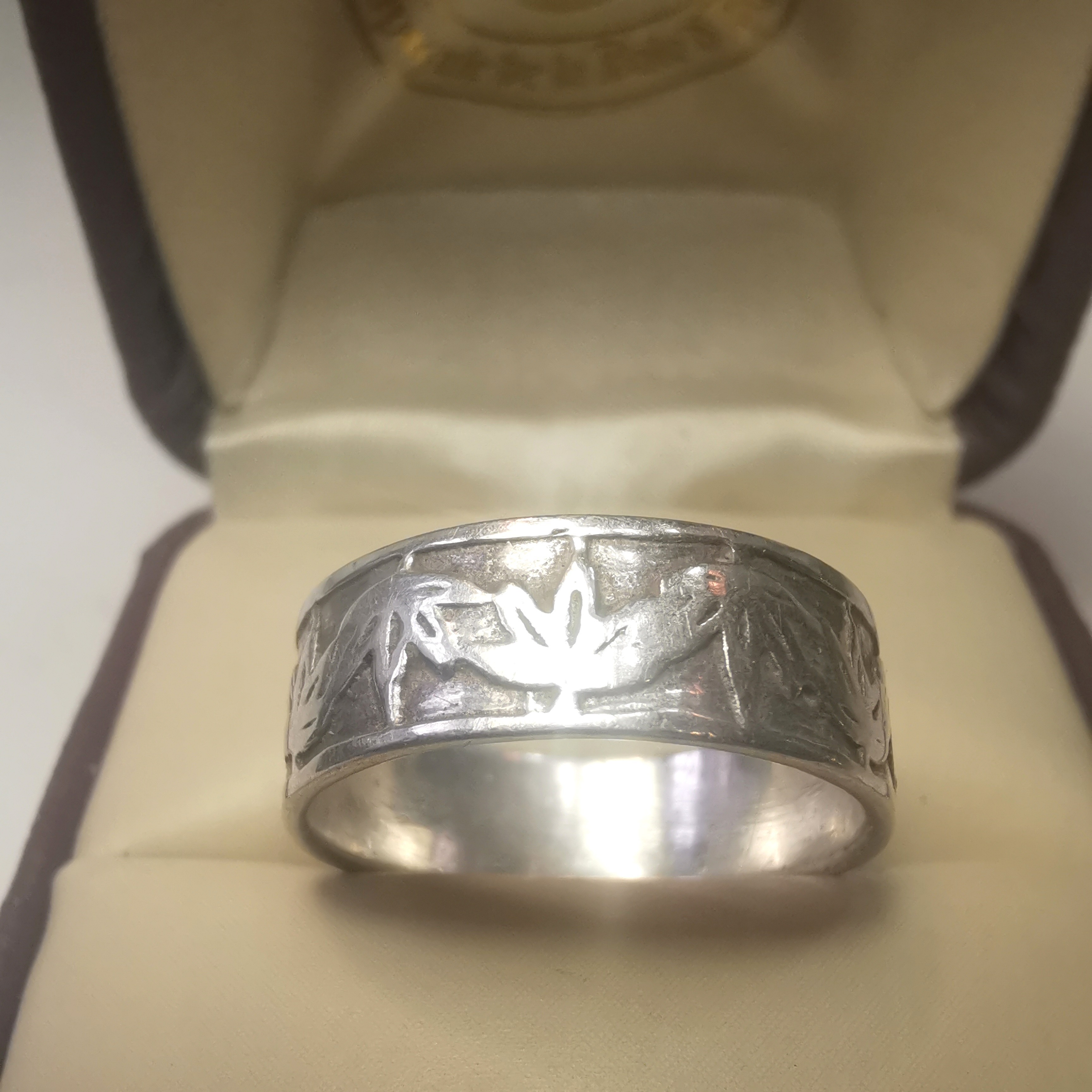 Sterling Silver Maple Leaf Band Ring 925 Canada Size 7.75 4g - photo 3