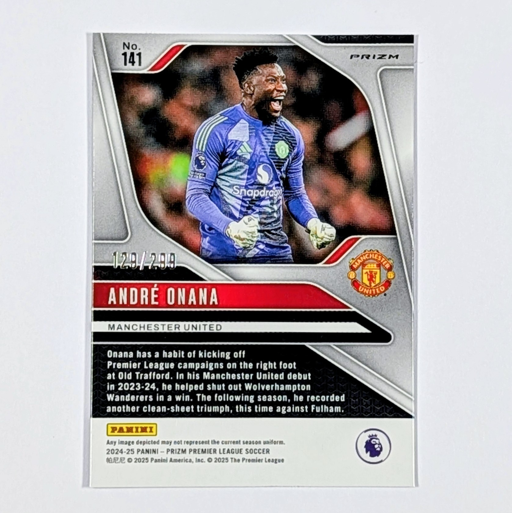 2024-25 Panini Prizm Premier League Andre Onana #141 Blue /299 - photo 3