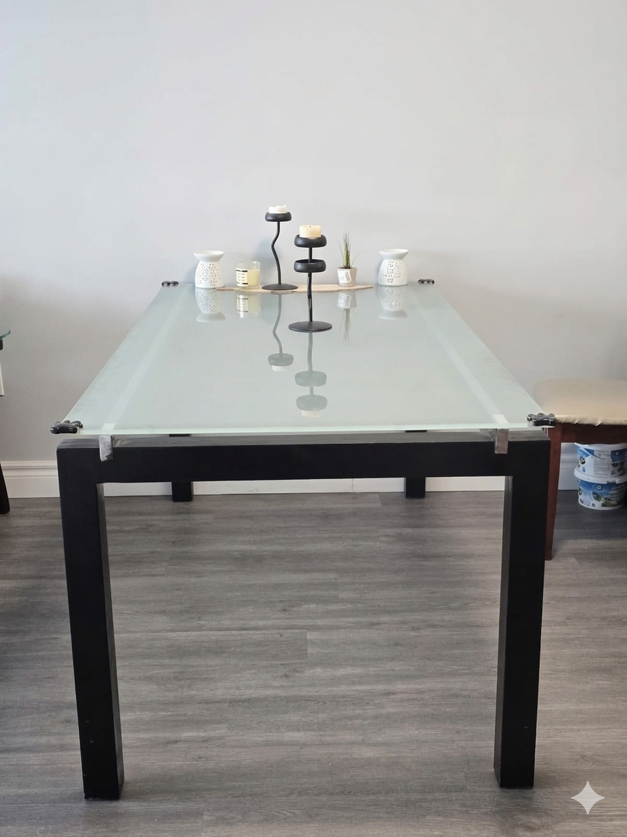 6ft Frosted Glass Dining Table – Sleek Black Frame - photo 4
