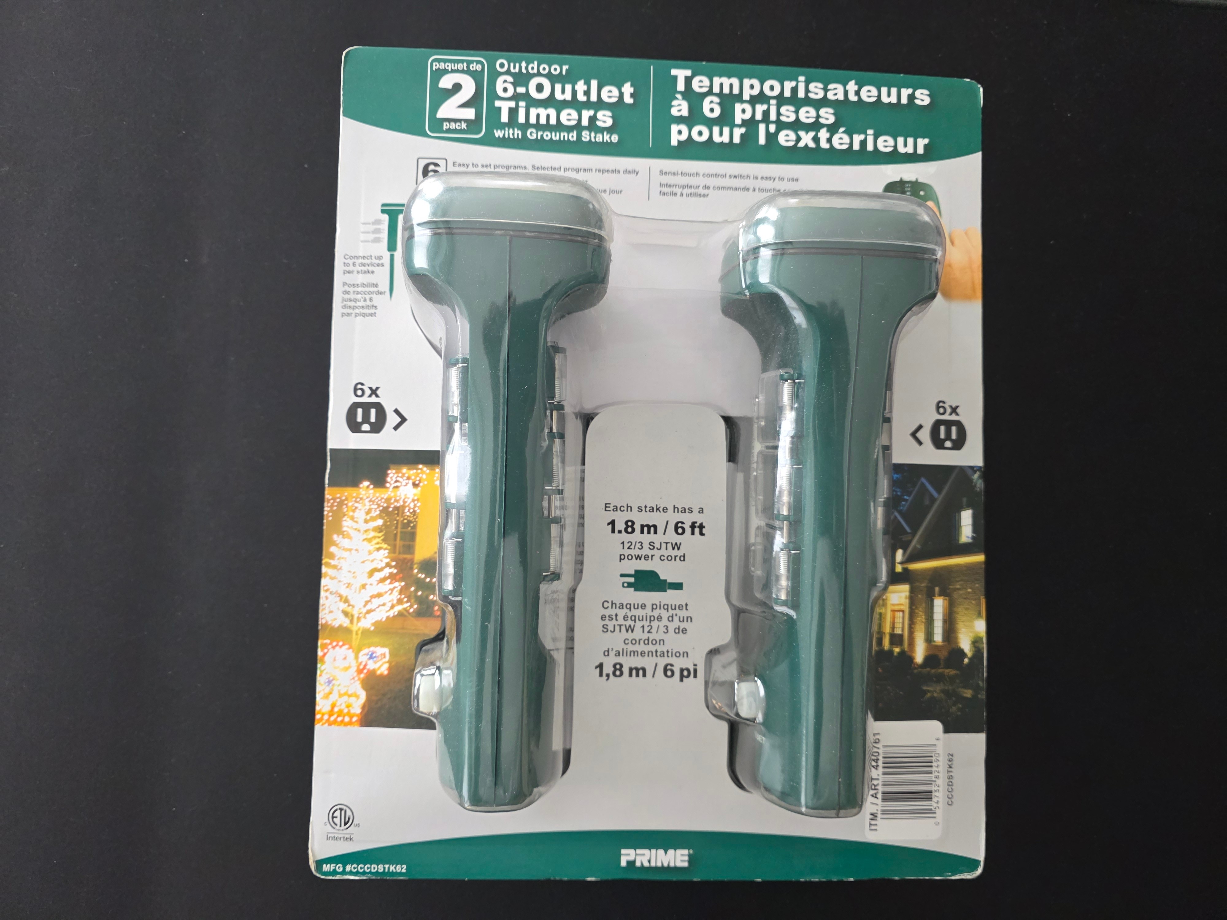 Outdoor 6‐Outlet Timer Stakes – 2‐Pack