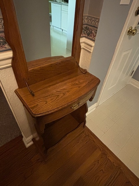 Solid Wood Entryway Hall Tree Mirror with Drawer & Hooks - photo 3