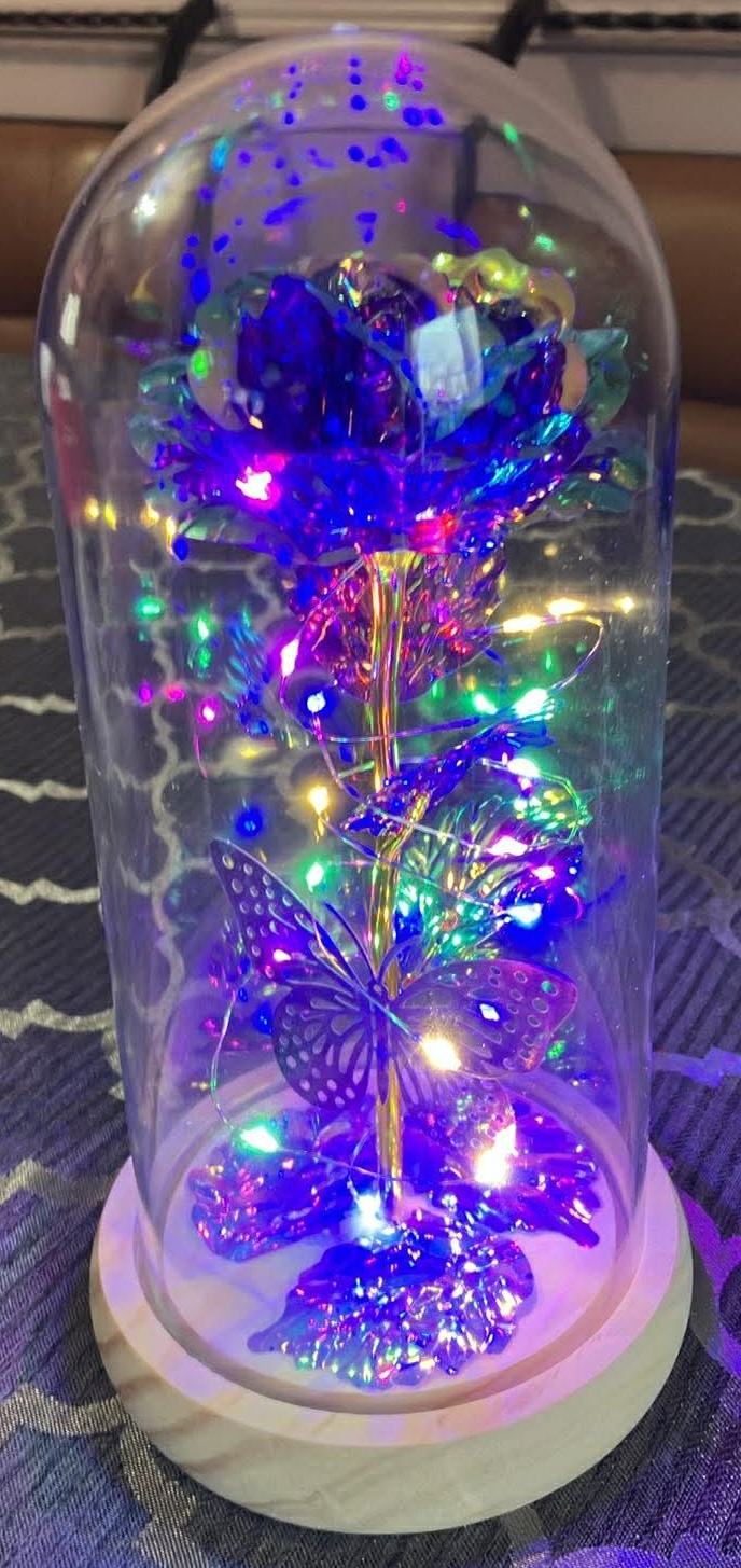 Rose and Butterfly Light Up in Glass Dome (New) - 9 Inches - photo 2