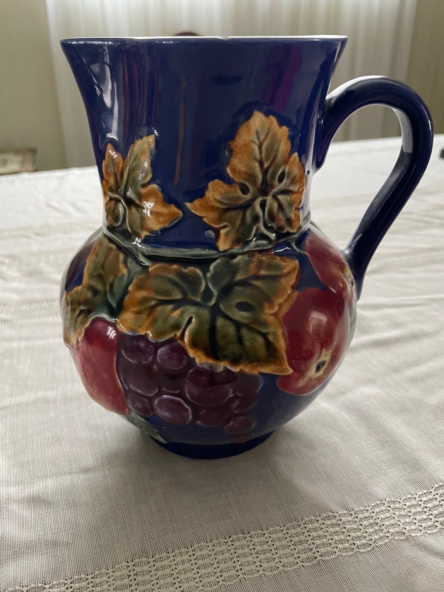 Vintage Majolica pitcher, hand painted, from Czechoslovakia