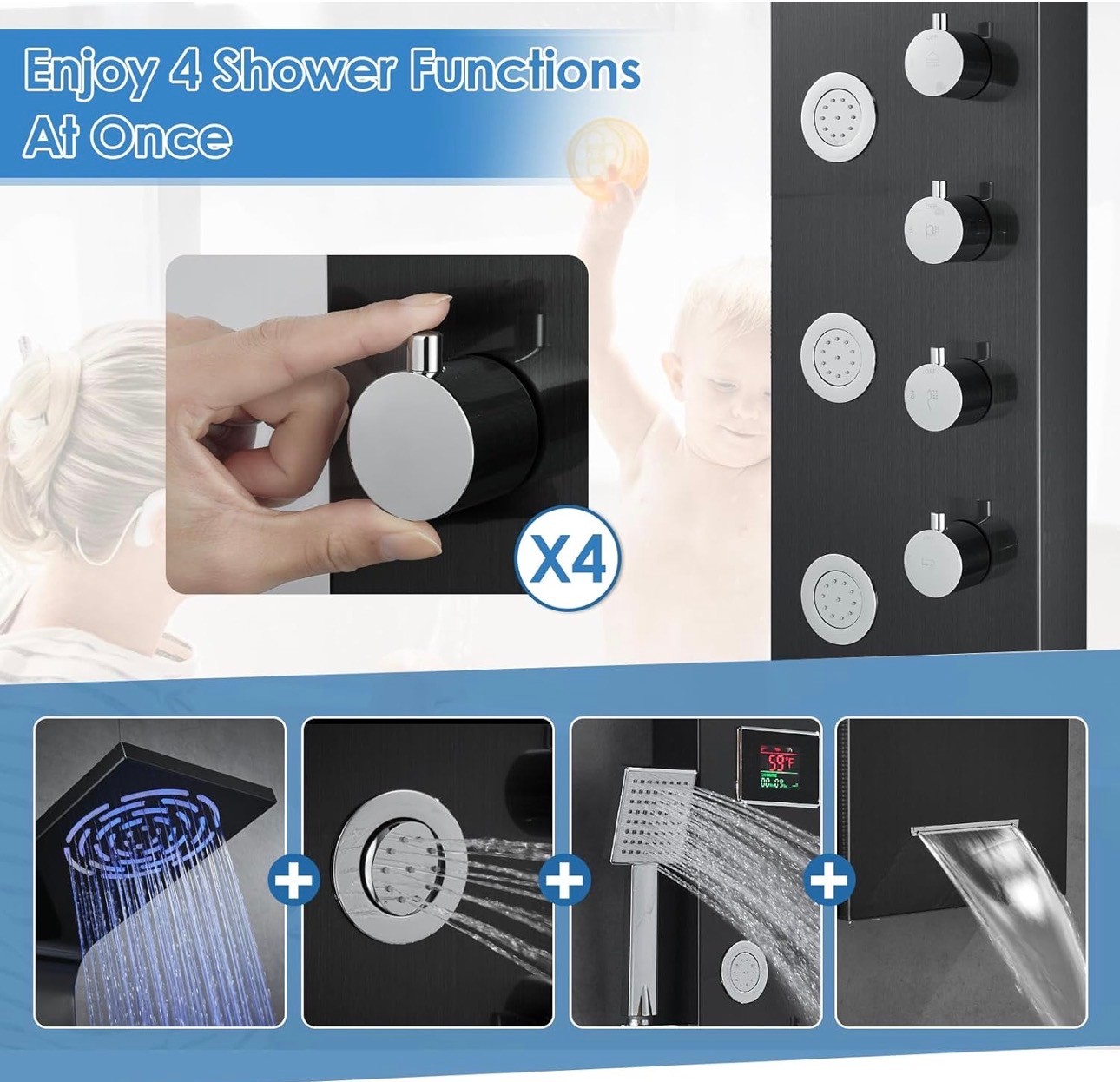 Shower Panel Tower System Temp+ LED Lights No Battery required - photo 3