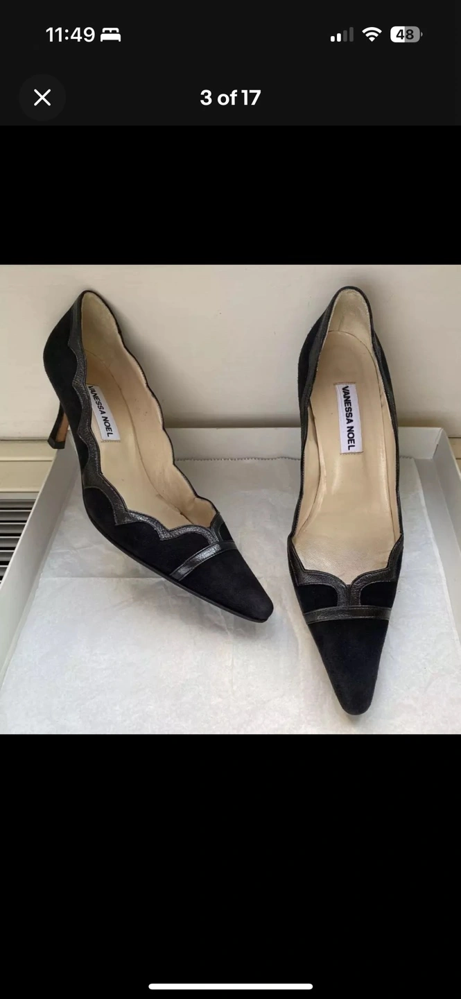 🥕 38 / 8 Vanessa Noel Black Suede Kitty Heels Italy - photo 4