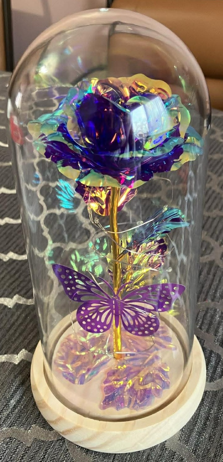 Rose and Butterfly Light Up in Glass Dome (New) - 9 Inches - photo 3