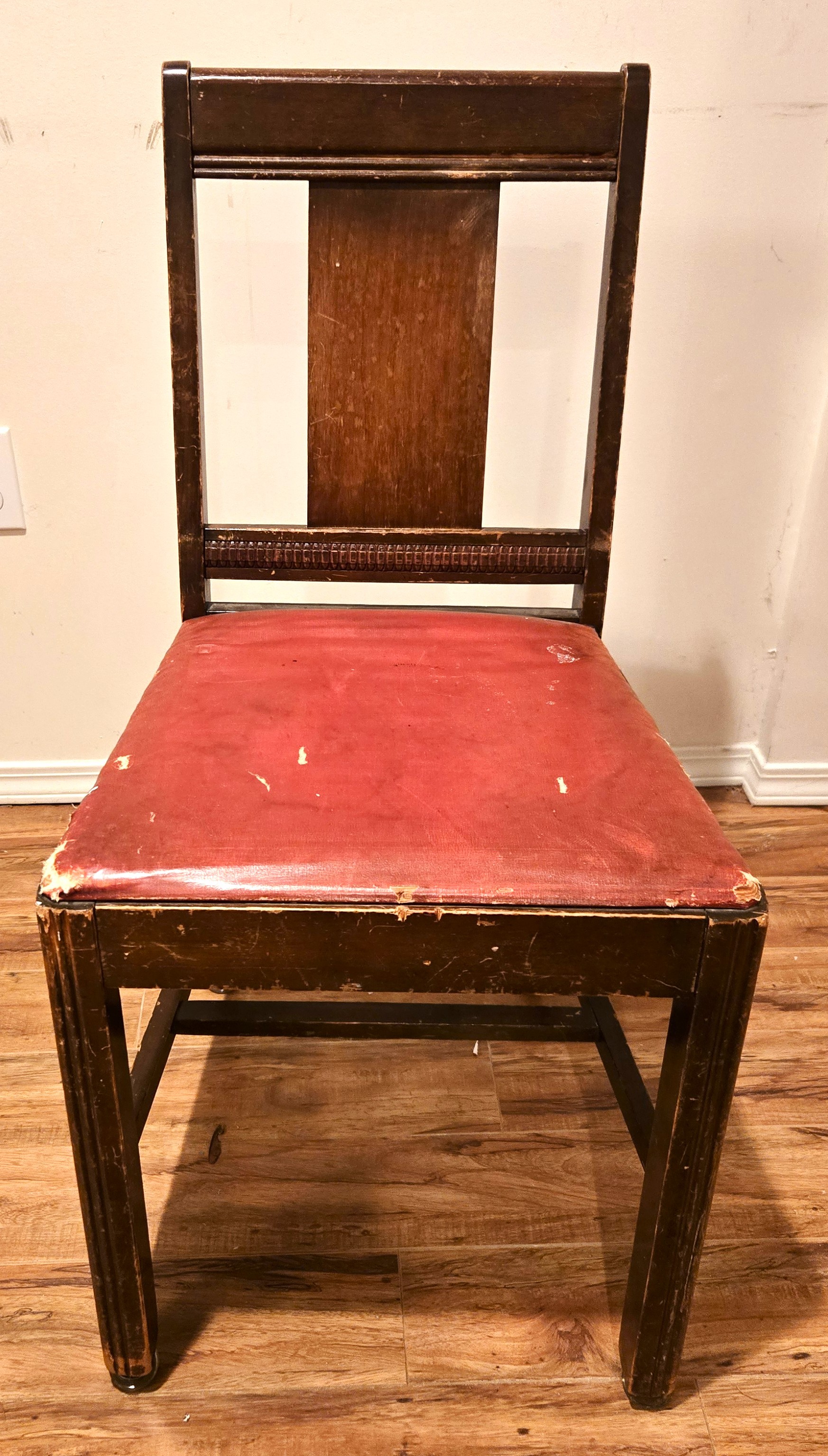 Antique Mission Oak Side Chair – Rare Red Rexine Seat
