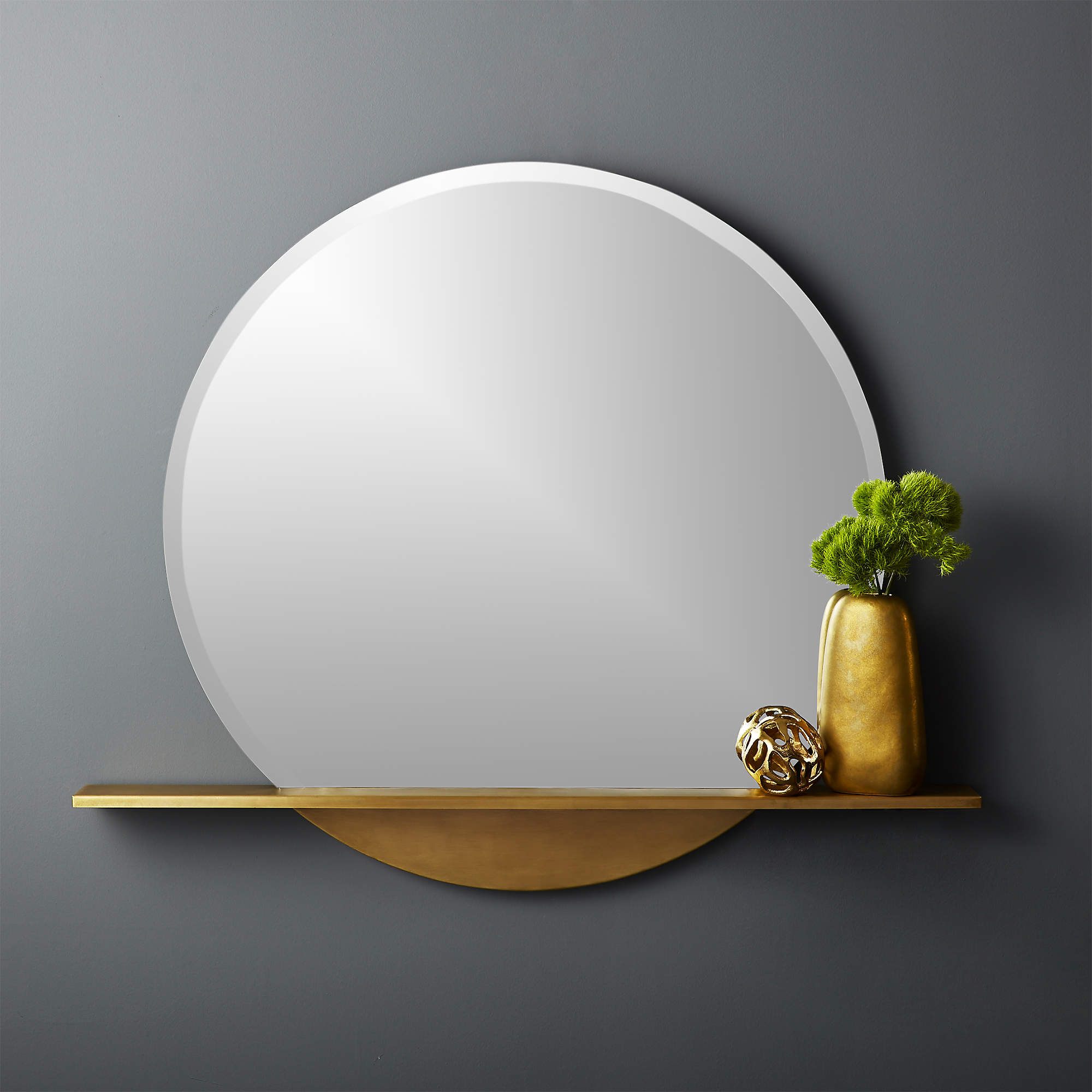 CB2 Perch Round 36" Mirror with Shelf