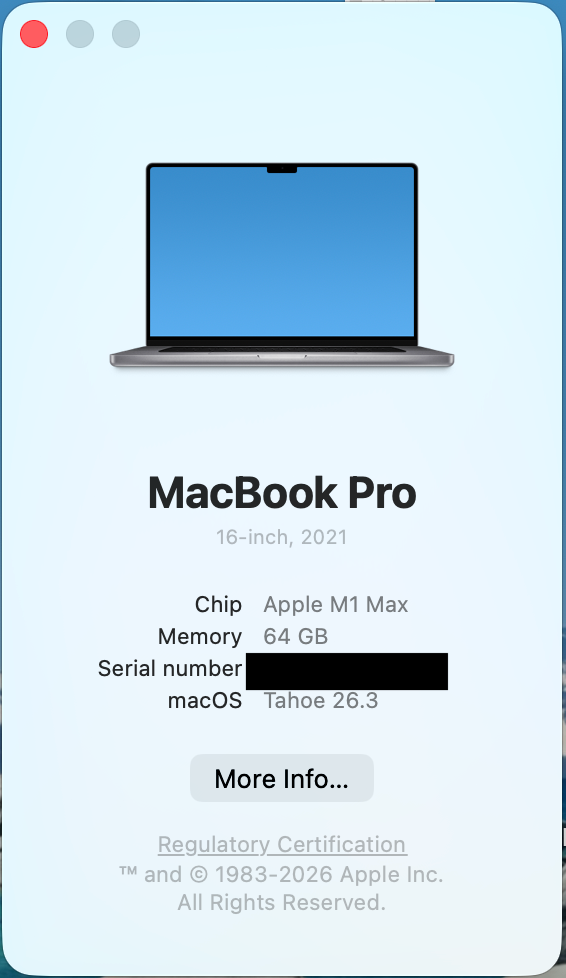 MacBook Pro 16” - M1 Max, 64GB RAM, 1TB SSD, Space Gray