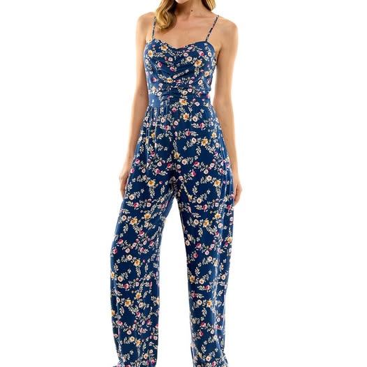 Brand New Juniors' Floral-Print Ruched-Front Jumpsuit - photo 2