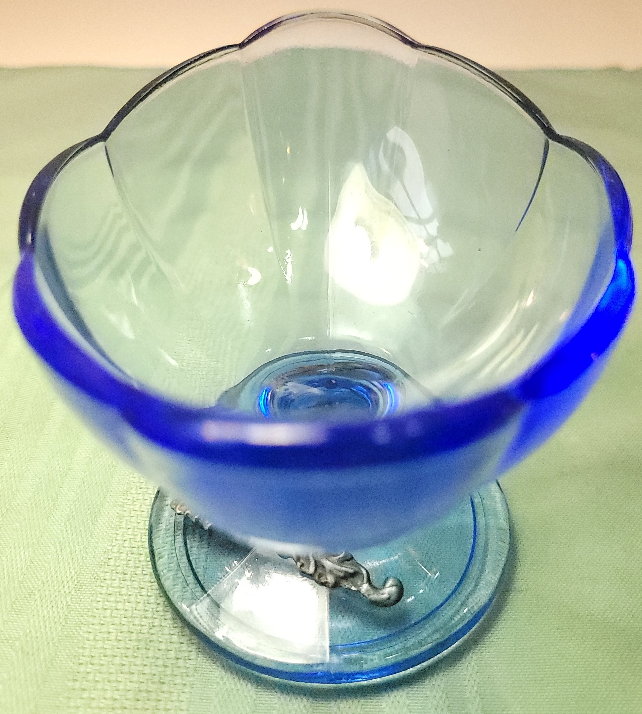 Vintage Italian Blue Glass Compote Bowl - Ornate Silver-Toned - photo 4