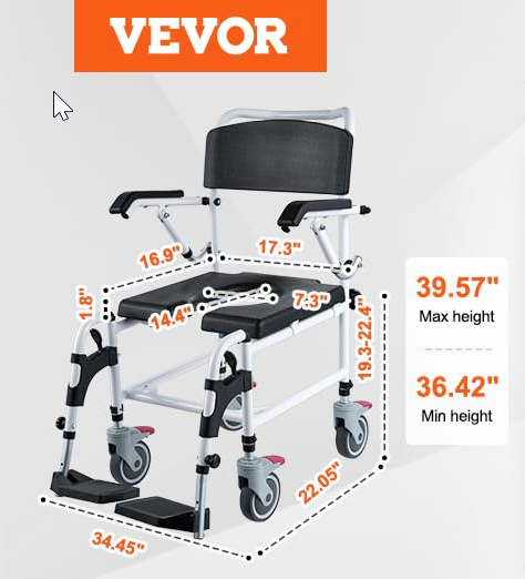 Shower Commode Wheelchair with 4 Lockable Wheels - photo 2