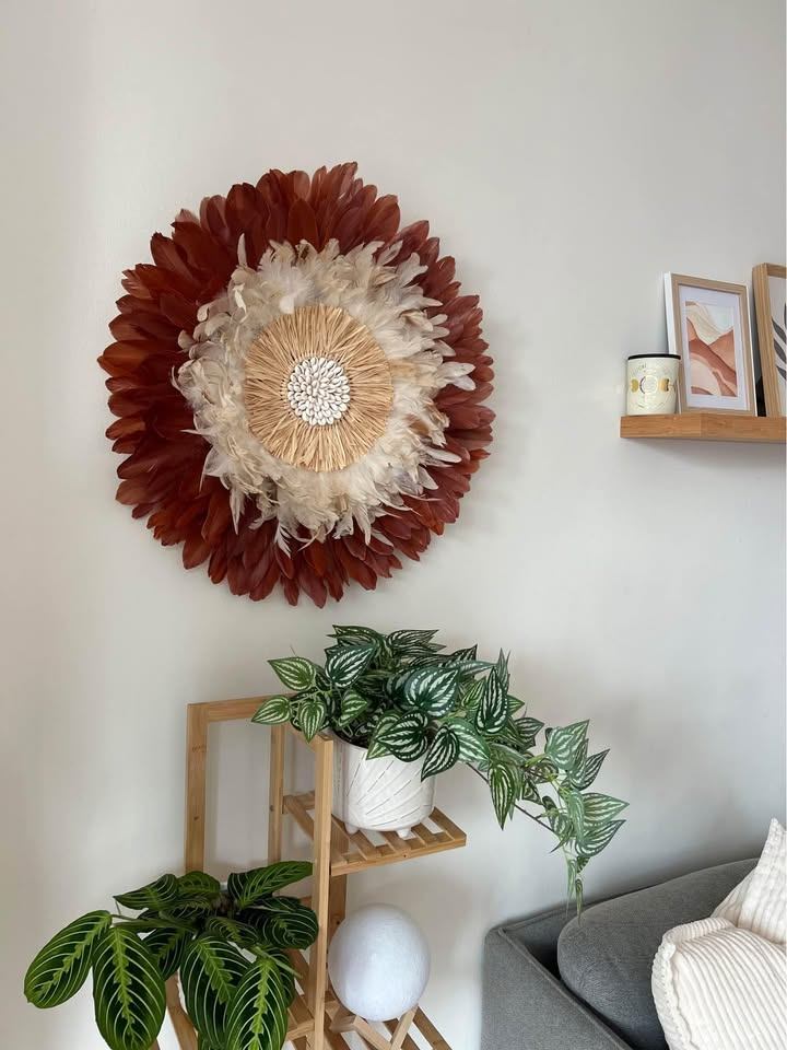 60cm Handmade Jujuhat Feather Wall Decor - Boho Style