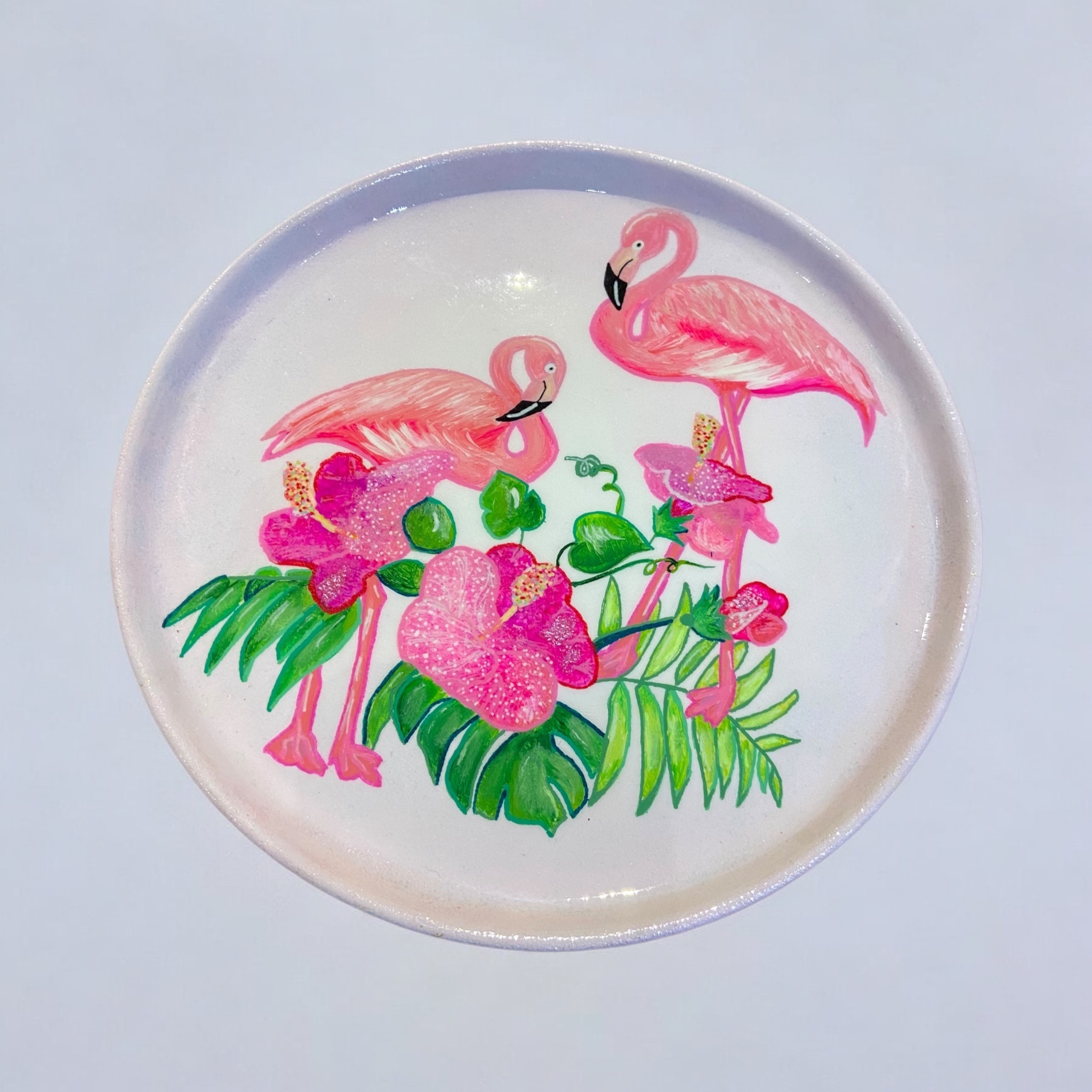Hand Painted Flamingo & Hibiscus Decorative Plate