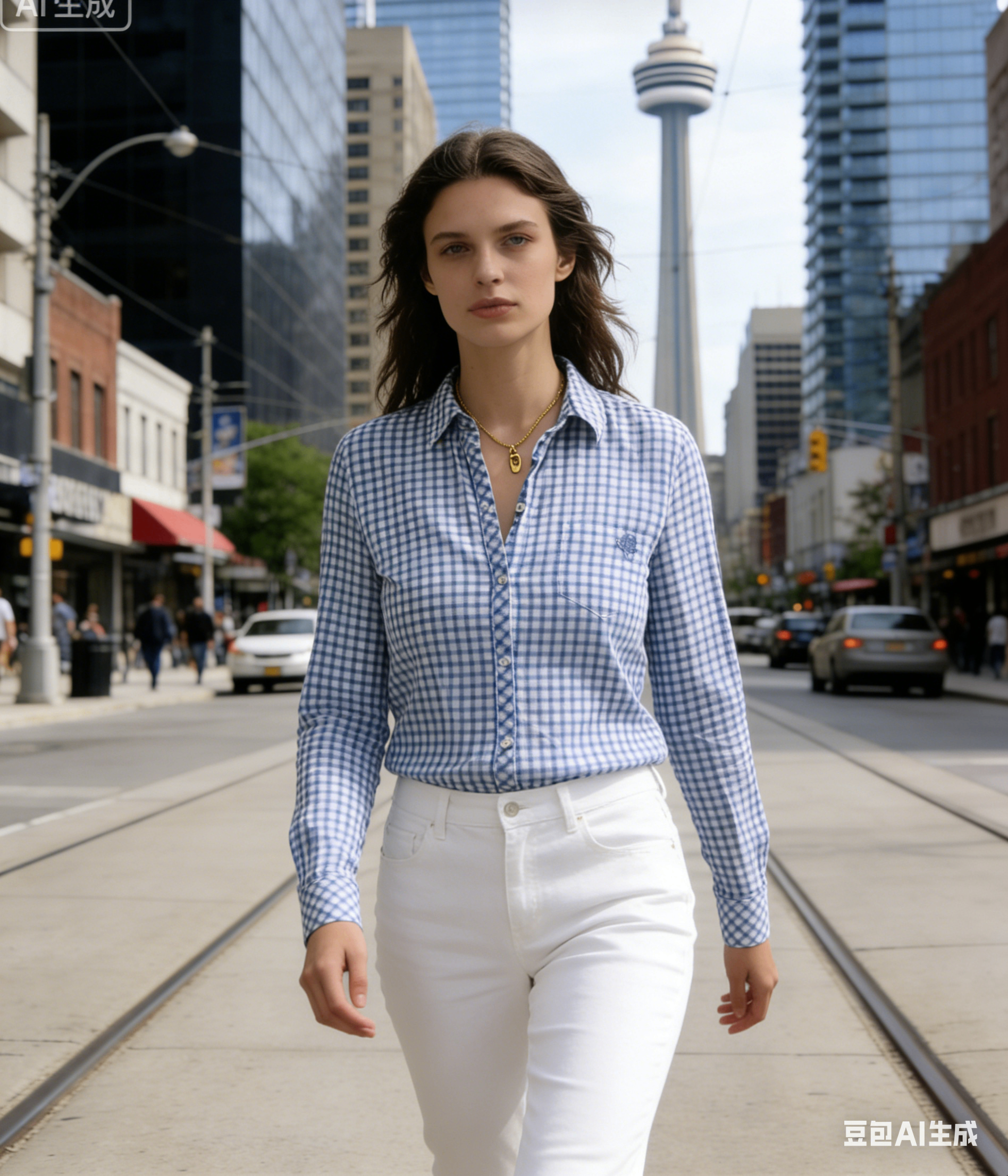 ESPRIT Blue Gingham Cotton Shirt – Like New!