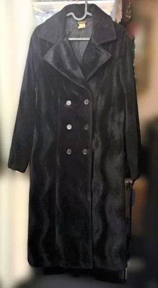 Black Velvet Double-breasted Long Women's Coat Made in USA