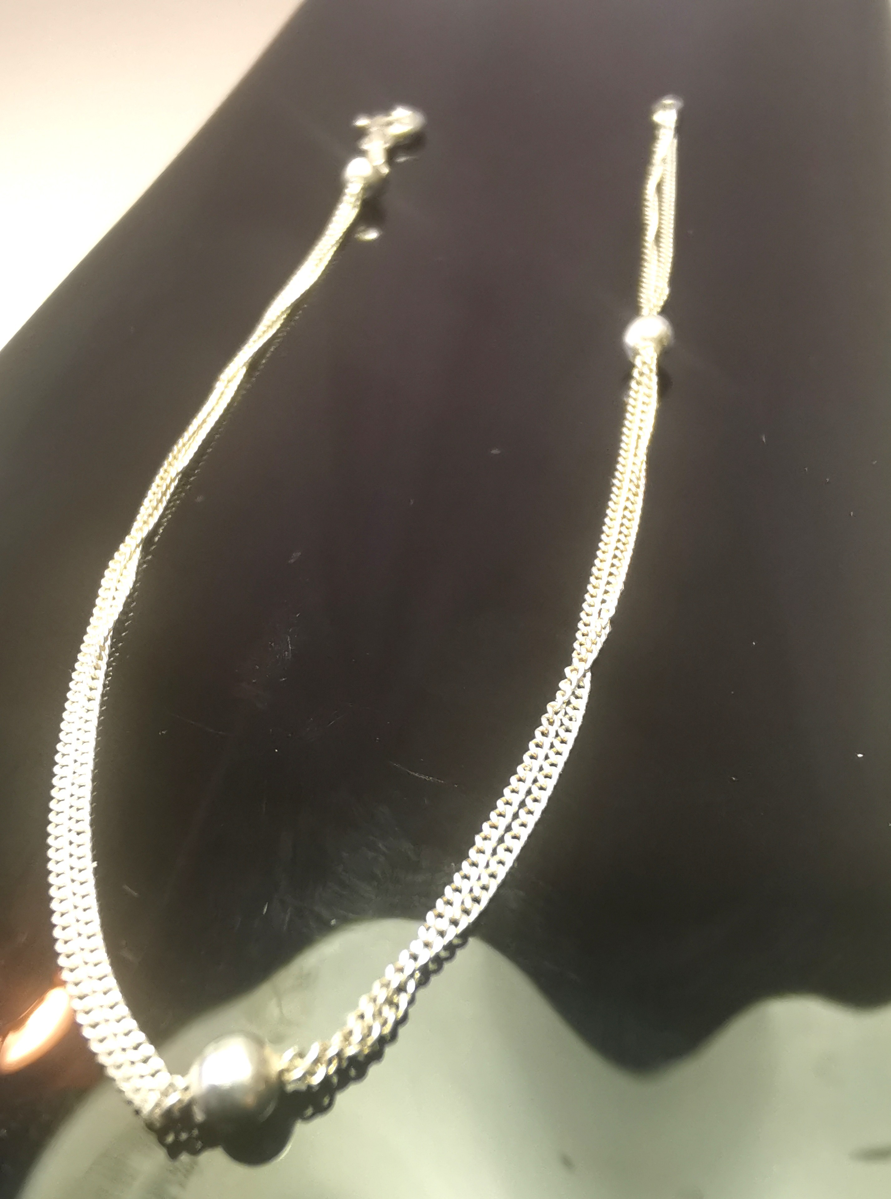 925 Sterling Silver Double Curb Link Bead Bracelet 1990 Italy - photo 3