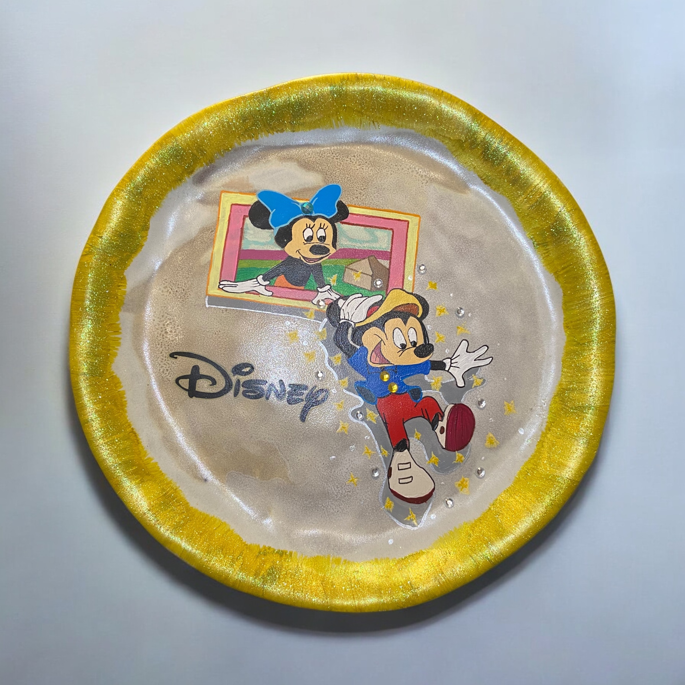 Hand Painted Disney Decorative Plate - Mickey and Minnie