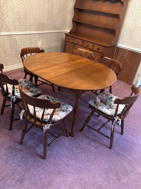 Solid Wood Oval Dining Table + 6 Chairs and Extension Leaf