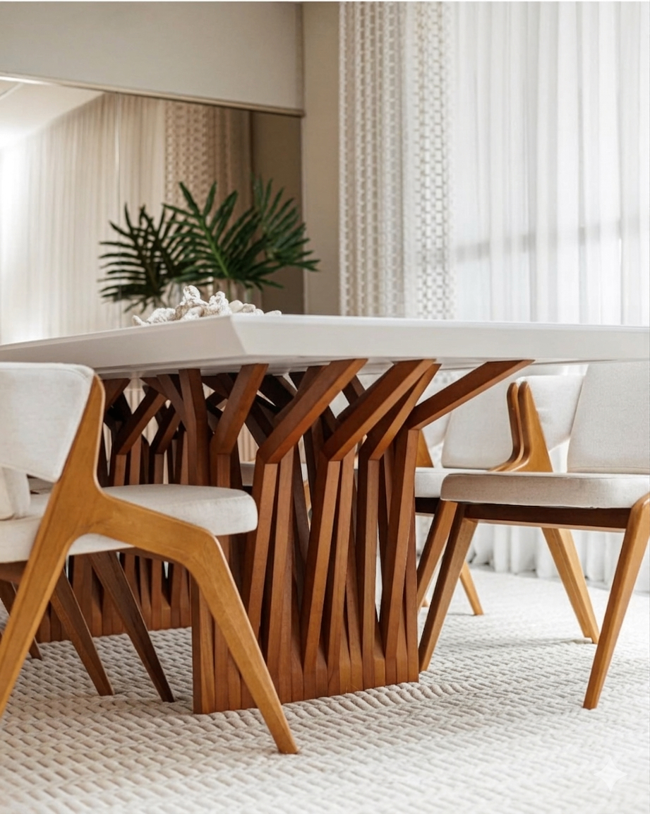 Sculptural Solid Wood Dining Table (Seats 8) – Must Sell