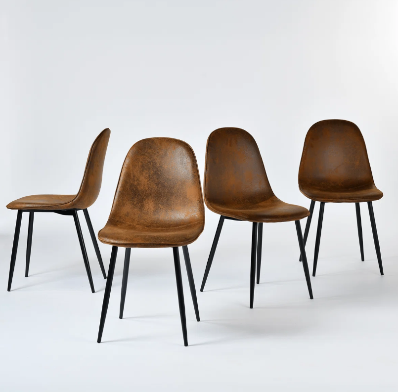 Set of 4 Faux Leather Dining Chairs - Brown - New in box - photo 2