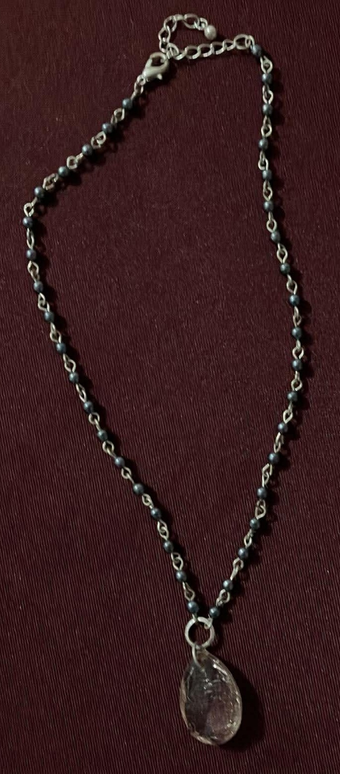 Necklace Black Beads and Drop Bead - 16 Inches