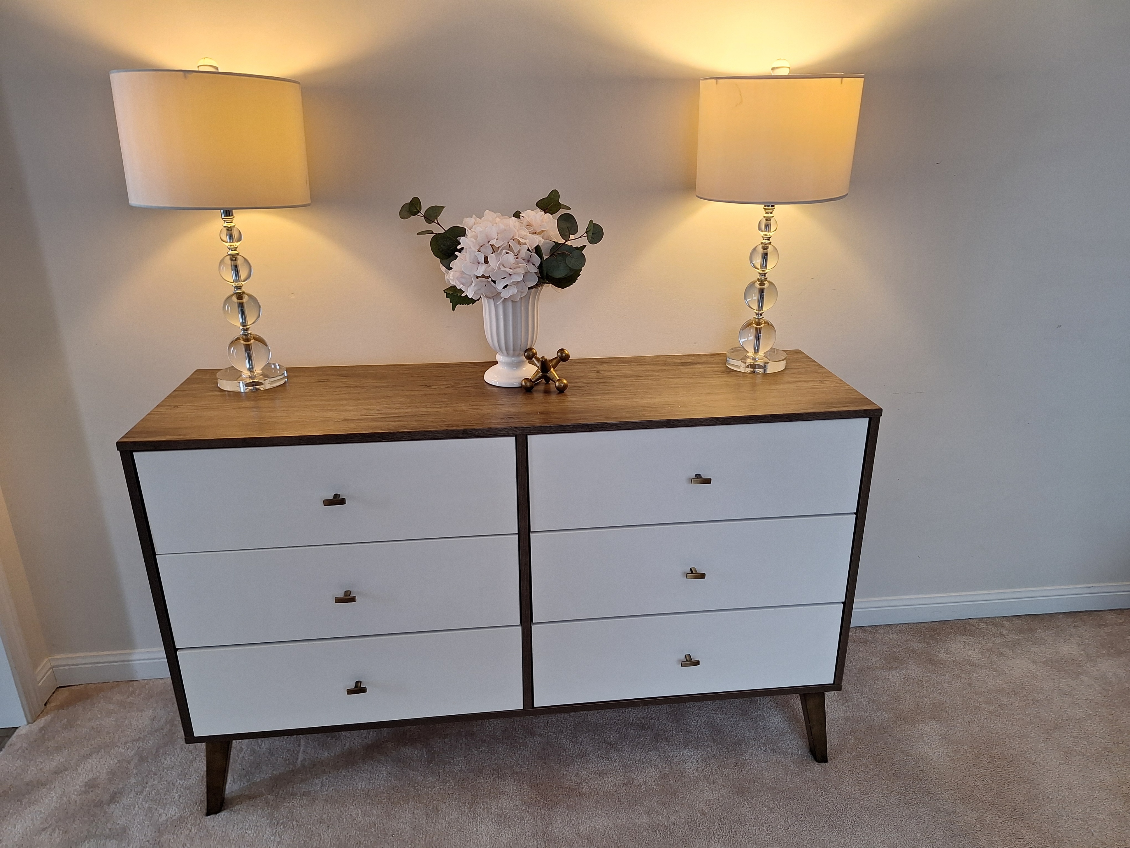 Prepac Milo 6-Drawer Dresser (walnut finish with white drawers)
