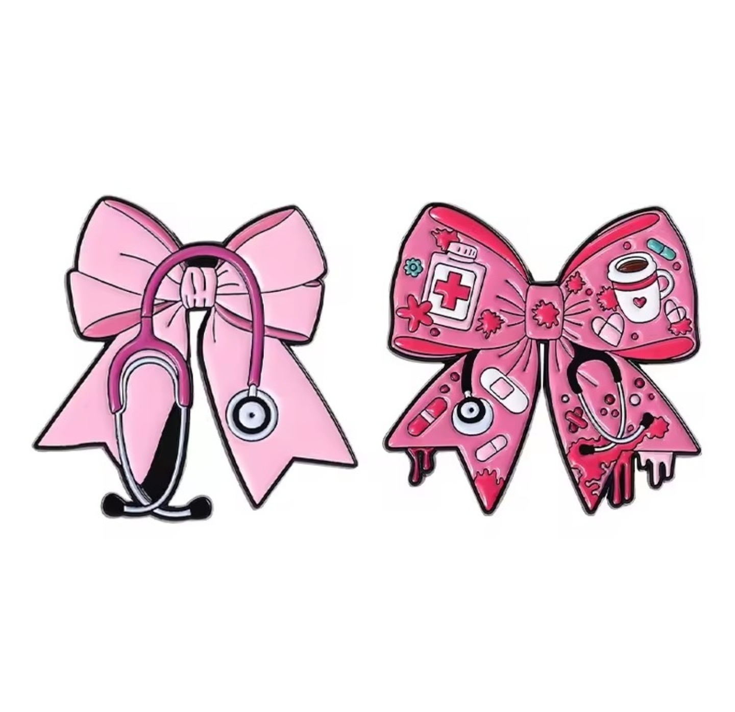Pink Bow knot Medical Accessories Set of 2 Brooch Enamel Pins
