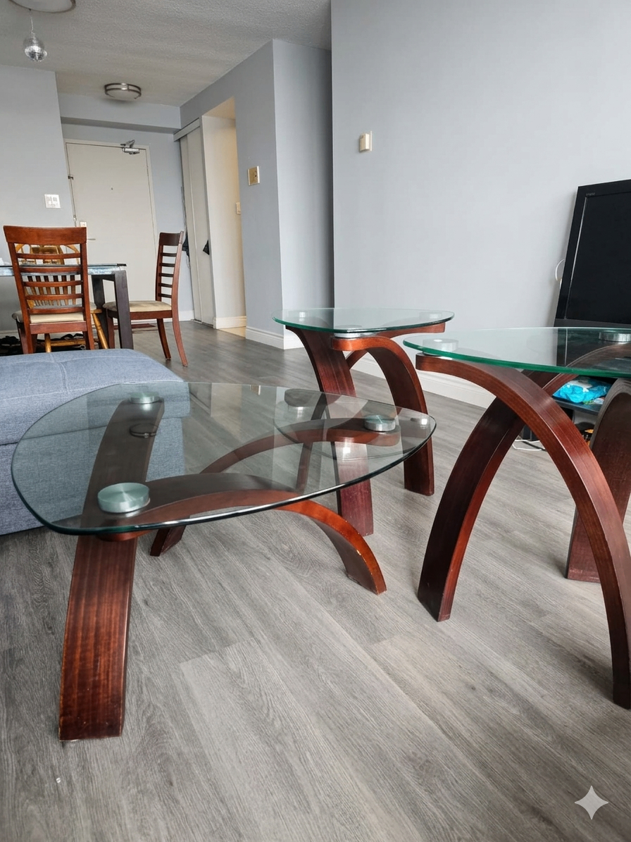 3-Piece Modern Sculptural Glass Table Set - photo 3
