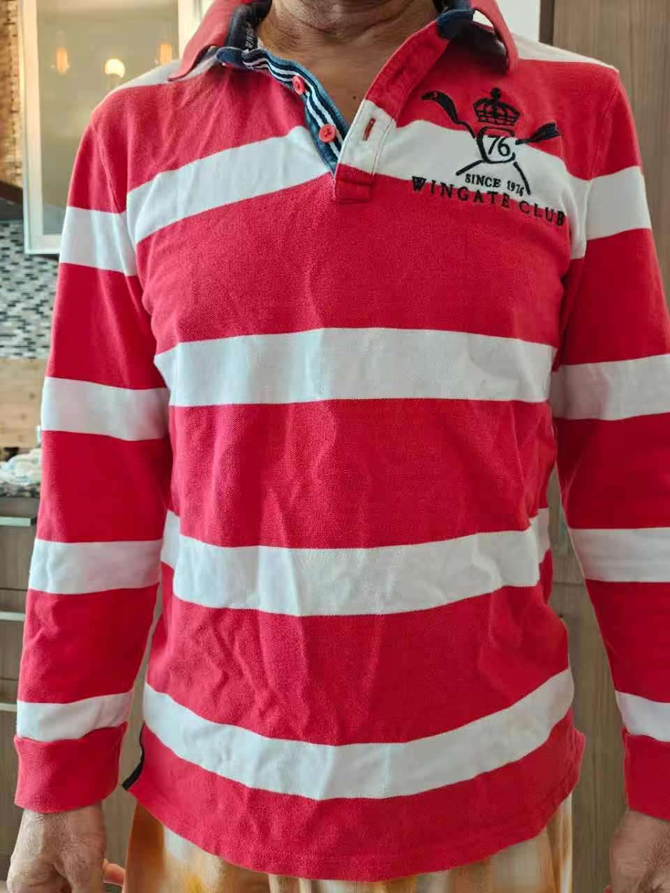 Red & White Stripe Long-Sleeve Polo Shirt - 80% New - photo 2