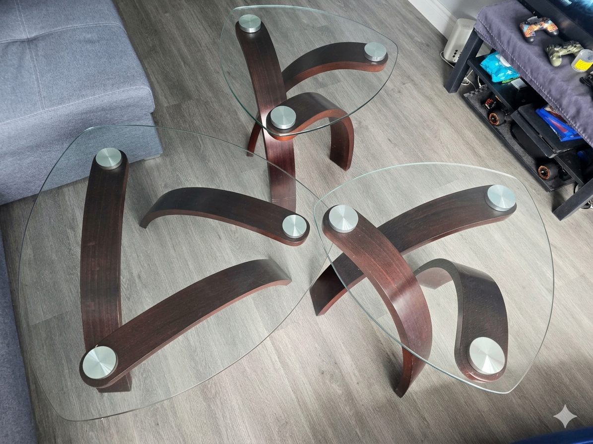 3-Piece Modern Sculptural Glass Table Set