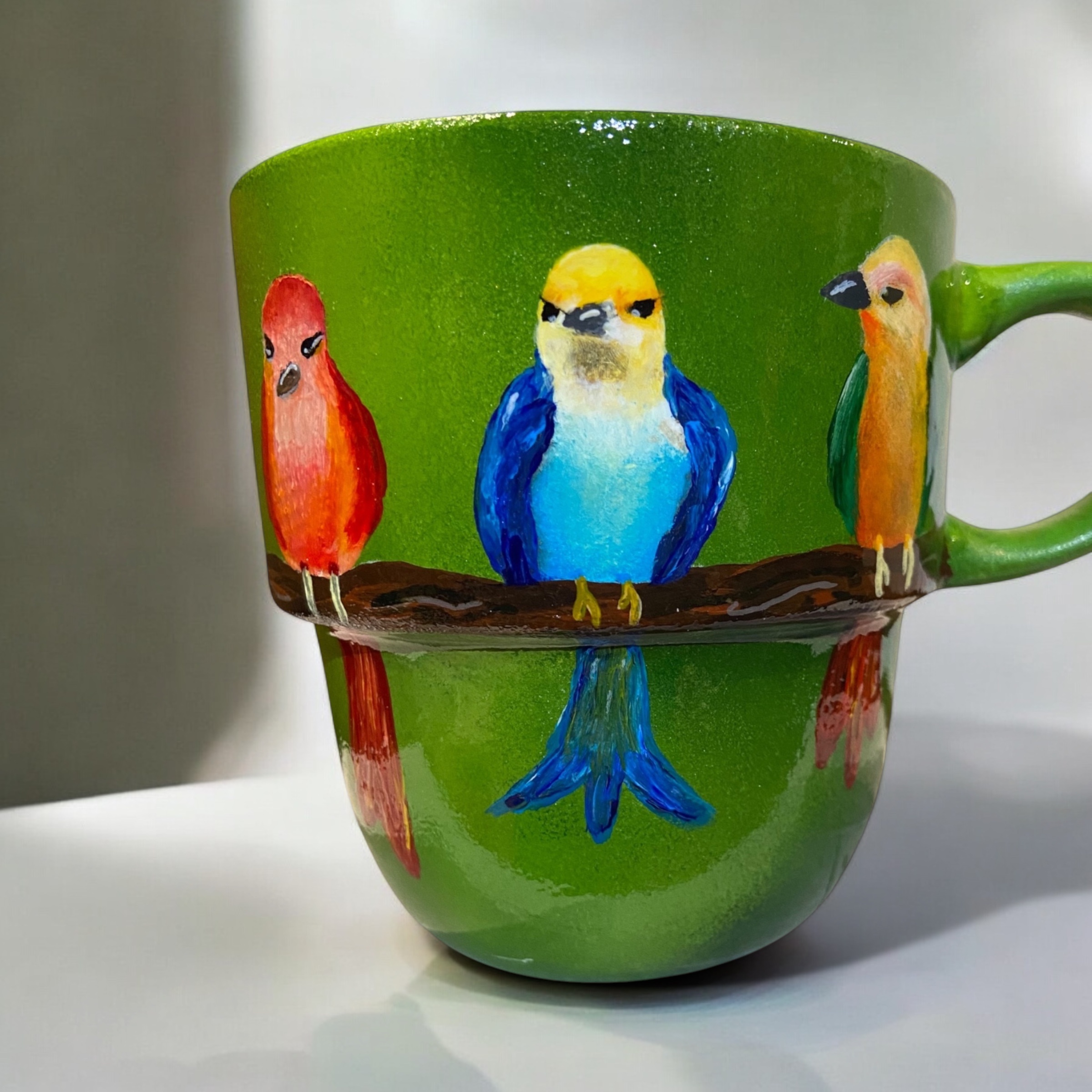 Hand-Painted Green Bird Mug - photo 3