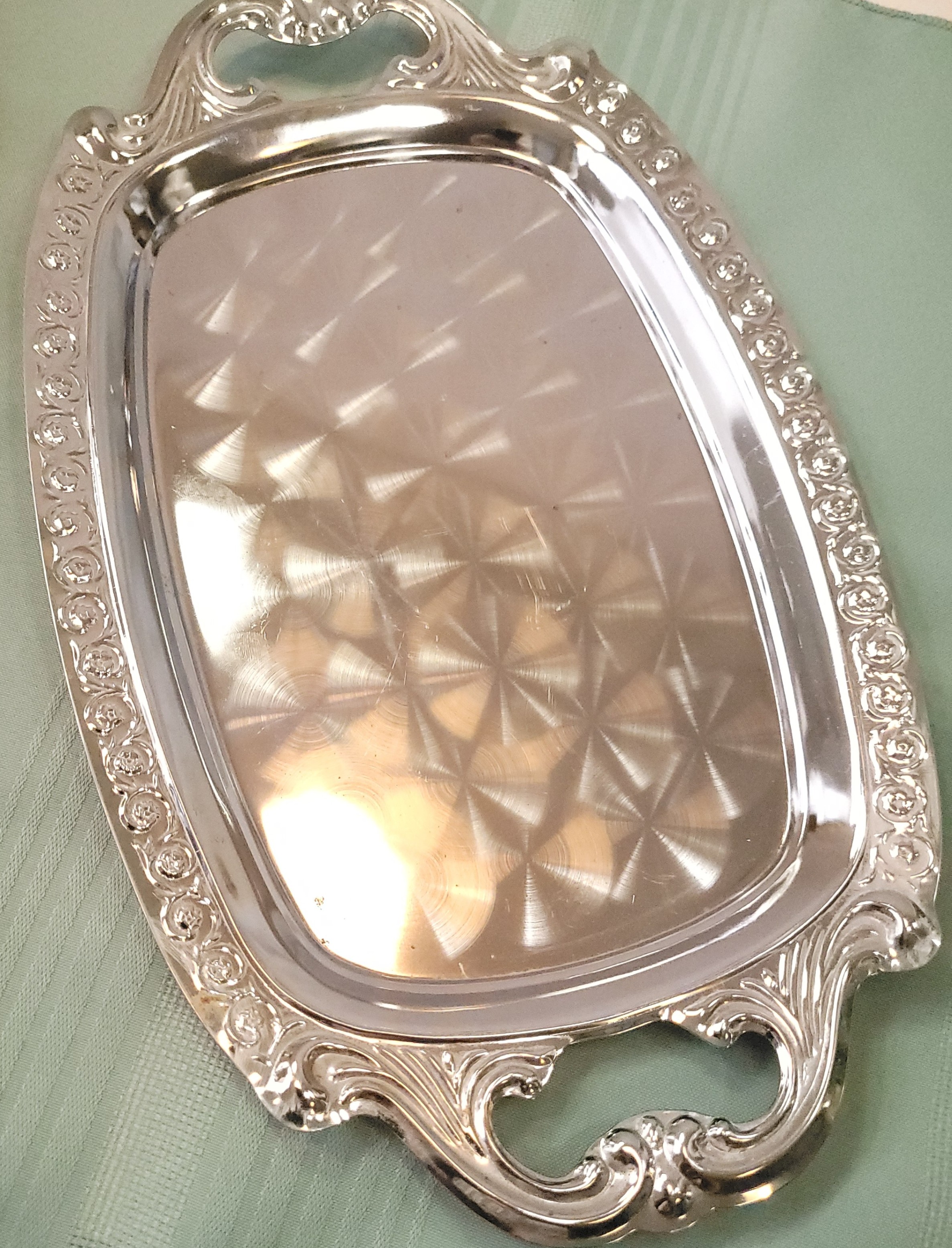 1970s Imports Japan Chrome Serving Tray Rose Border Sunburst - photo 4