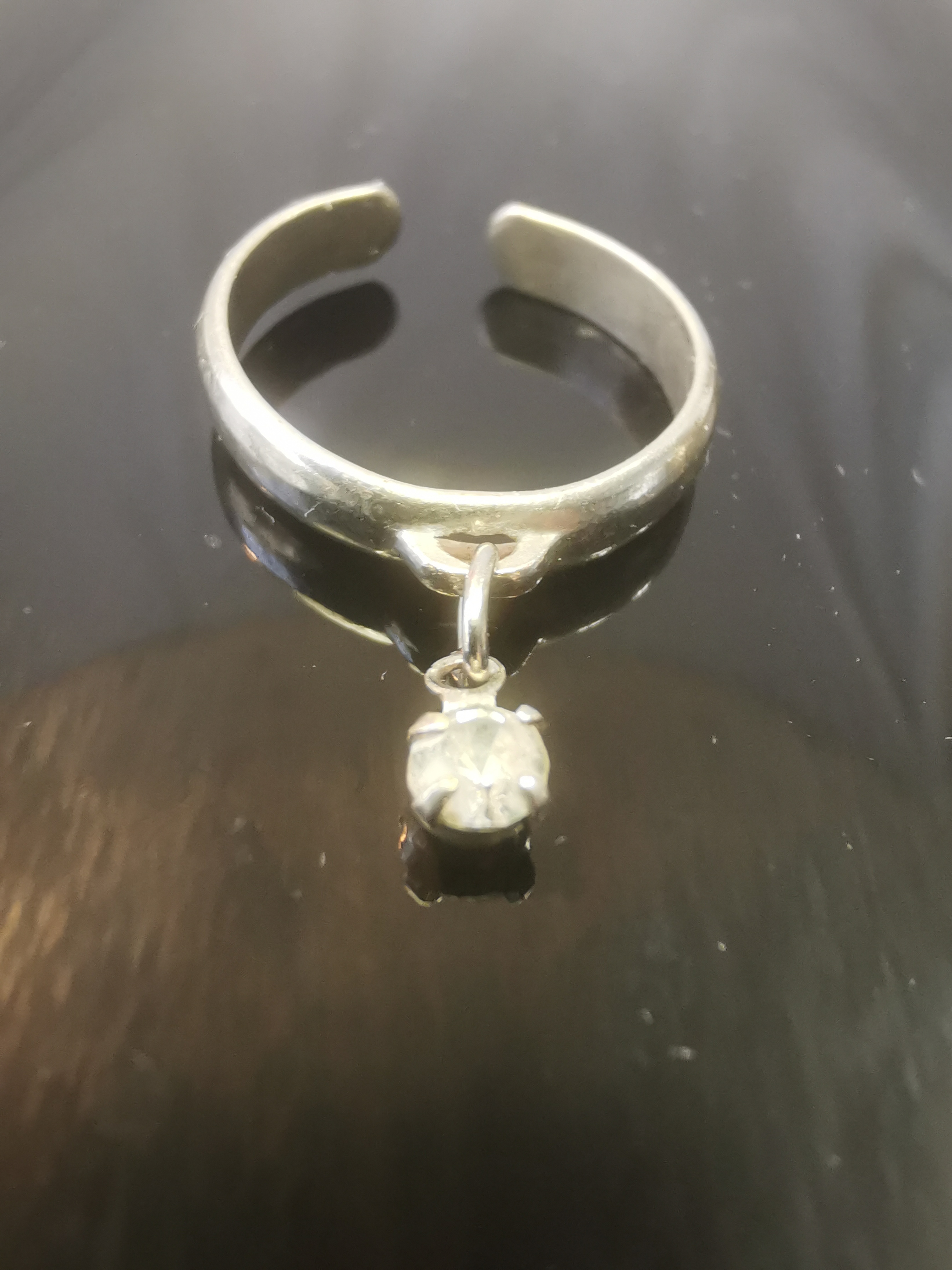 1990s Thailand Silver Tone Solitaire Charm Adjustable Ring