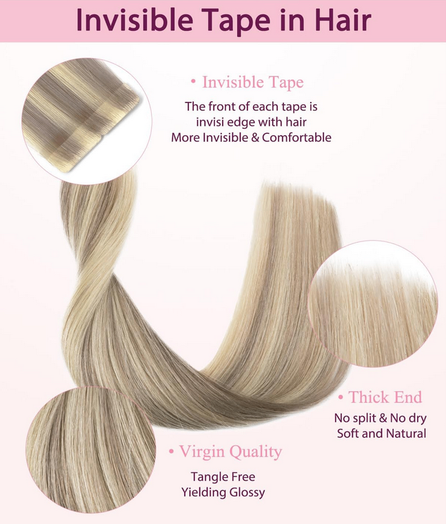 22” Ash/Platinum Blonde Invisible Tape-In Hair Extensions - photo 2