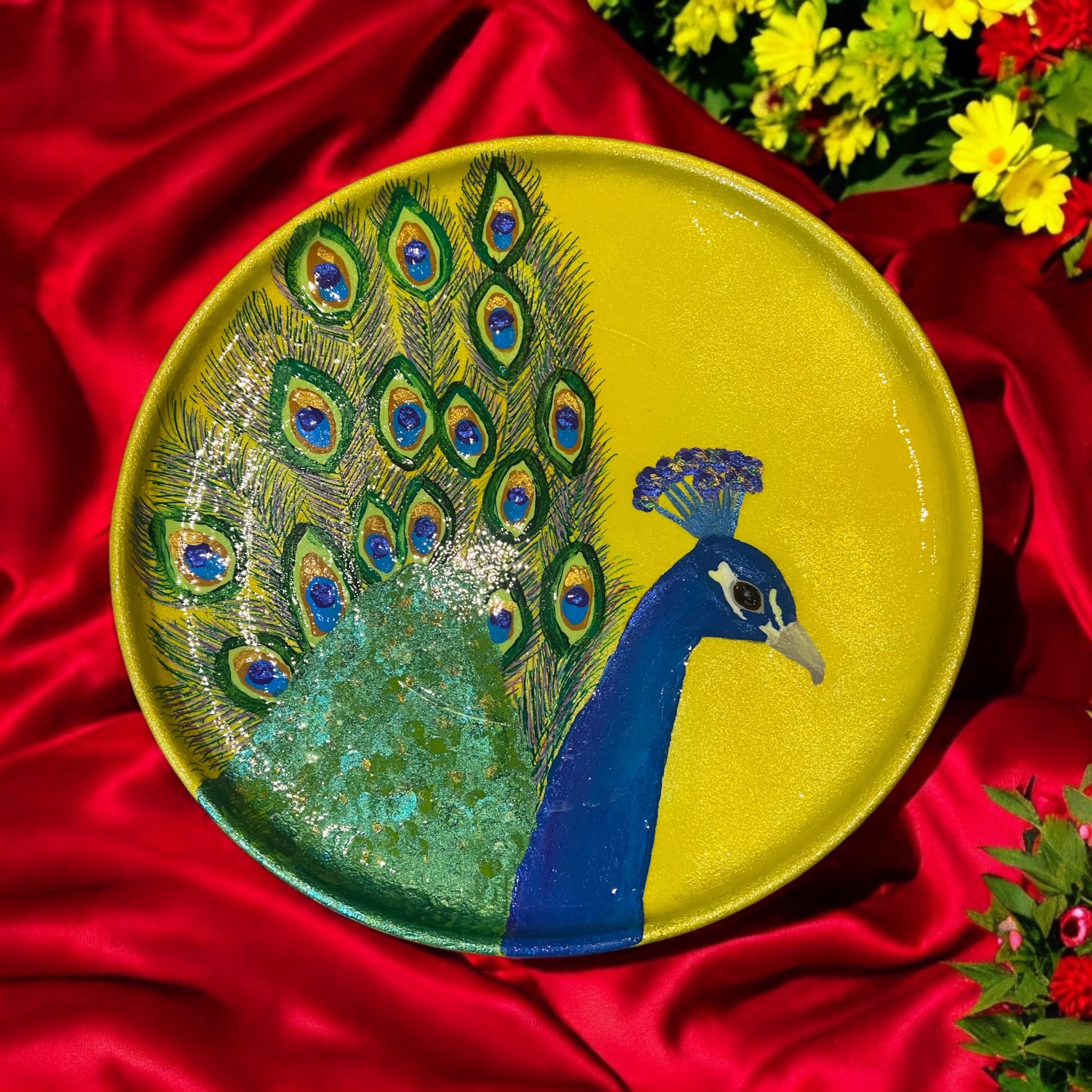 Hand-painted Peacock Plate, Yellow - photo 4