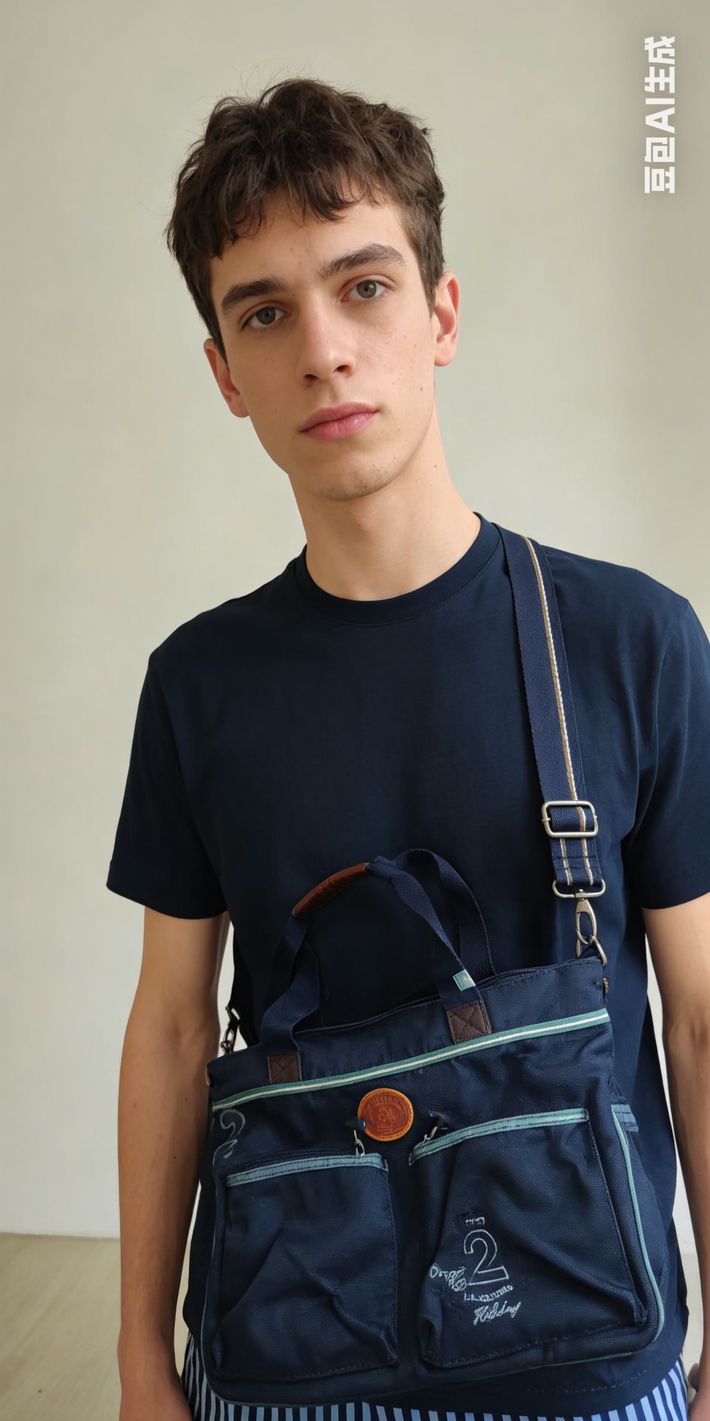 Navy Blue Canvas Messenger Bag - Like New