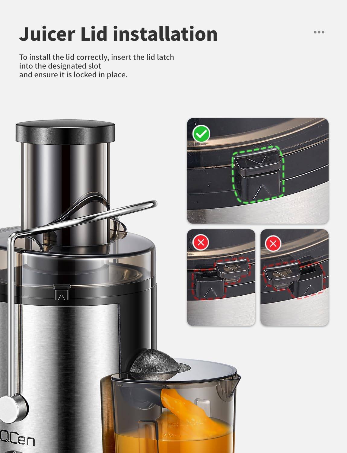 QCen Juicer Machine, 500W Centrifugal Juicer Extractor Wide mout - photo 2