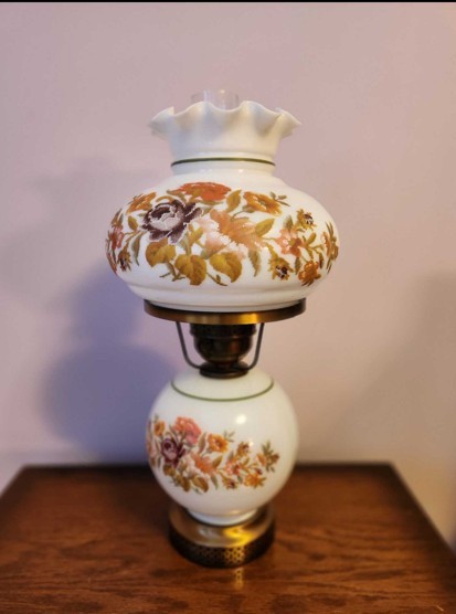 Vintage Floral Milk Glass Lamp
