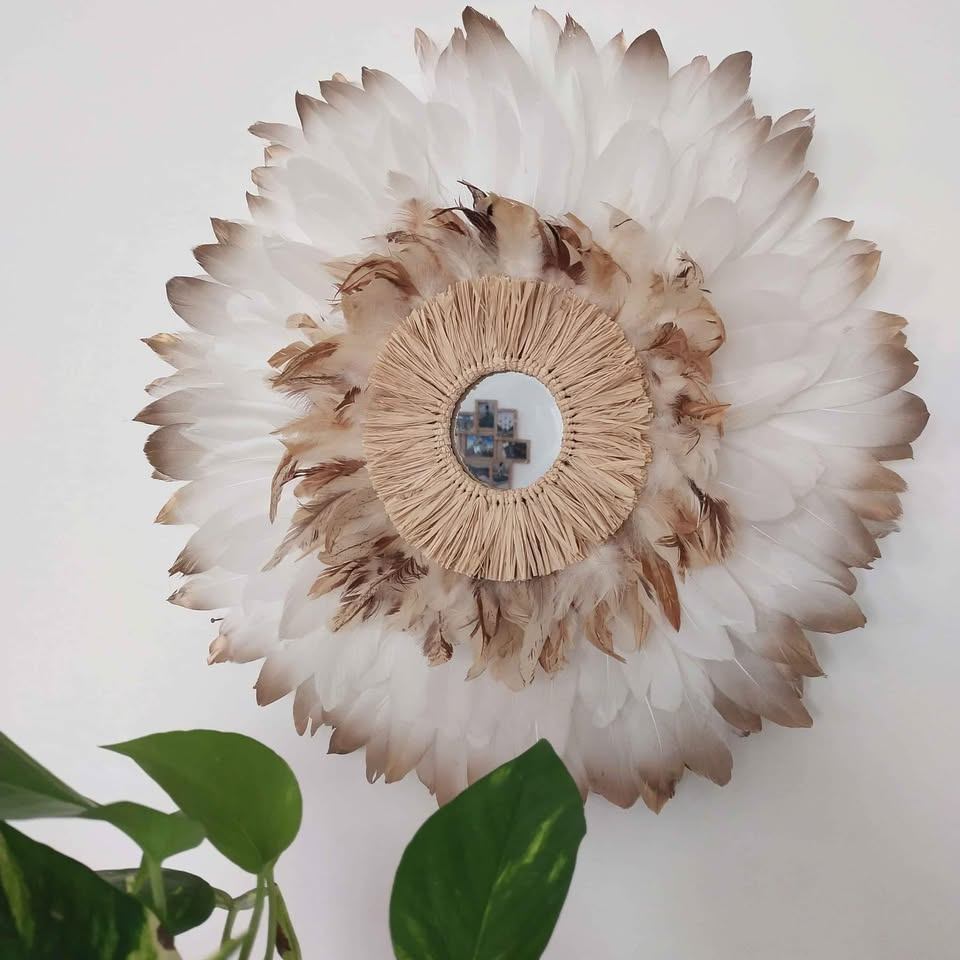 Handmade Feather Wall Mirror - Boho Decor