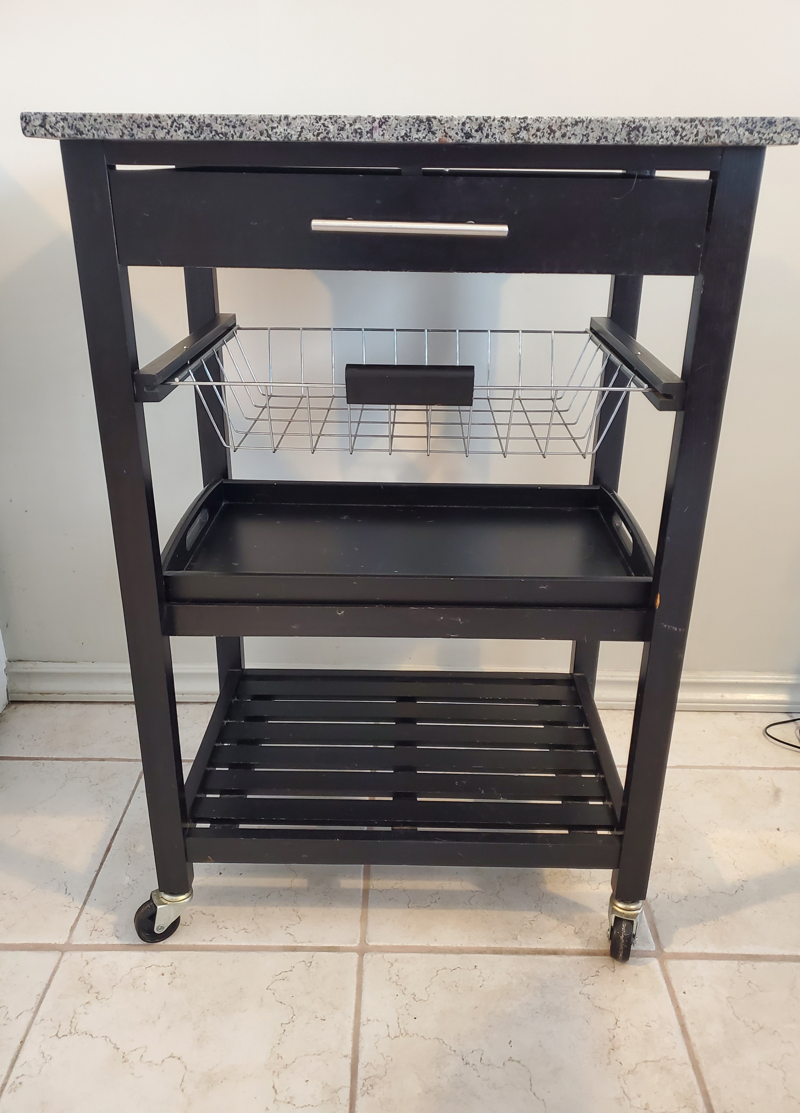 Black Kitchen Cart with Granite Top