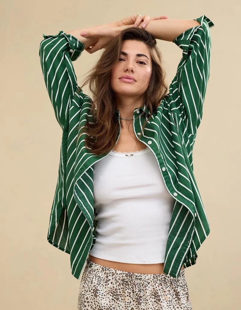Aerie Oversized Striped Button-Up Shirt