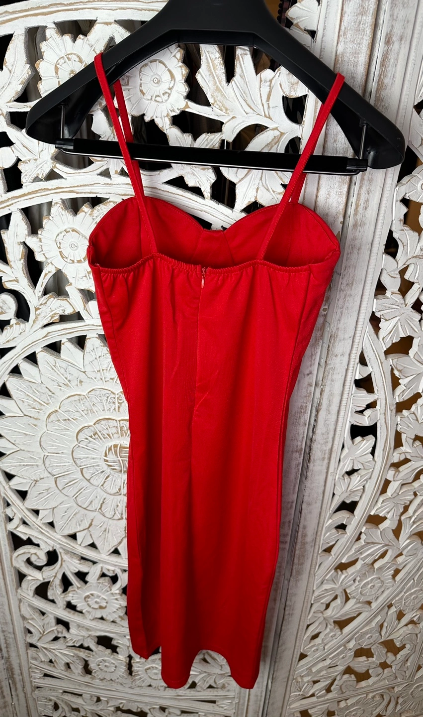 🧡 NWOT 0 XS S Red Bodycon Pencil Dress Spaghetti Strap Dress - photo 3