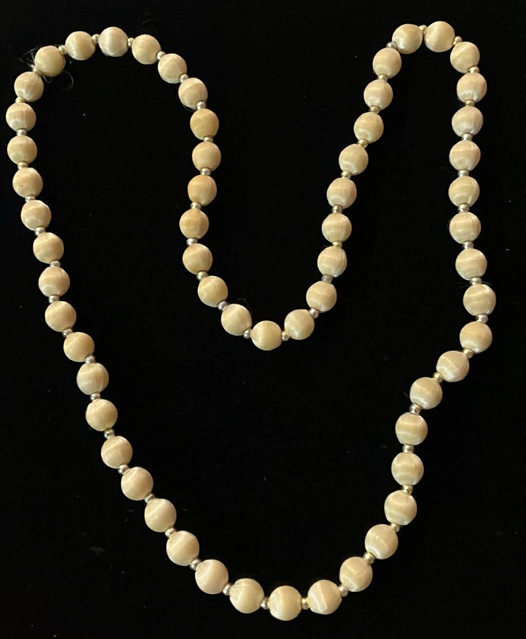 Necklace Plastic Beads Covered with Thread - 28 Inches