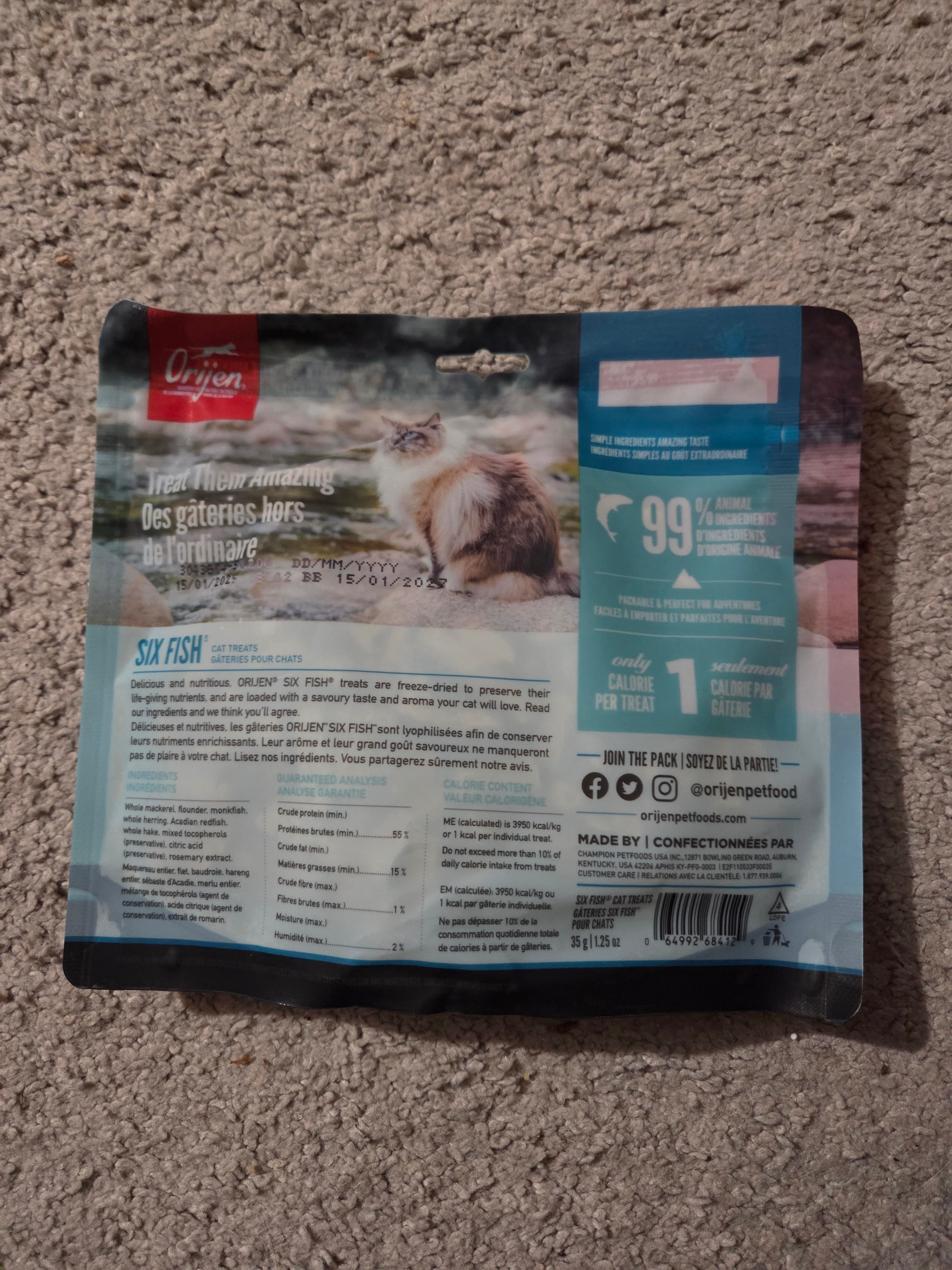 ORIJEN Six Fish Freeze-Dried Cat Treats 35g New/Sealed - photo 2