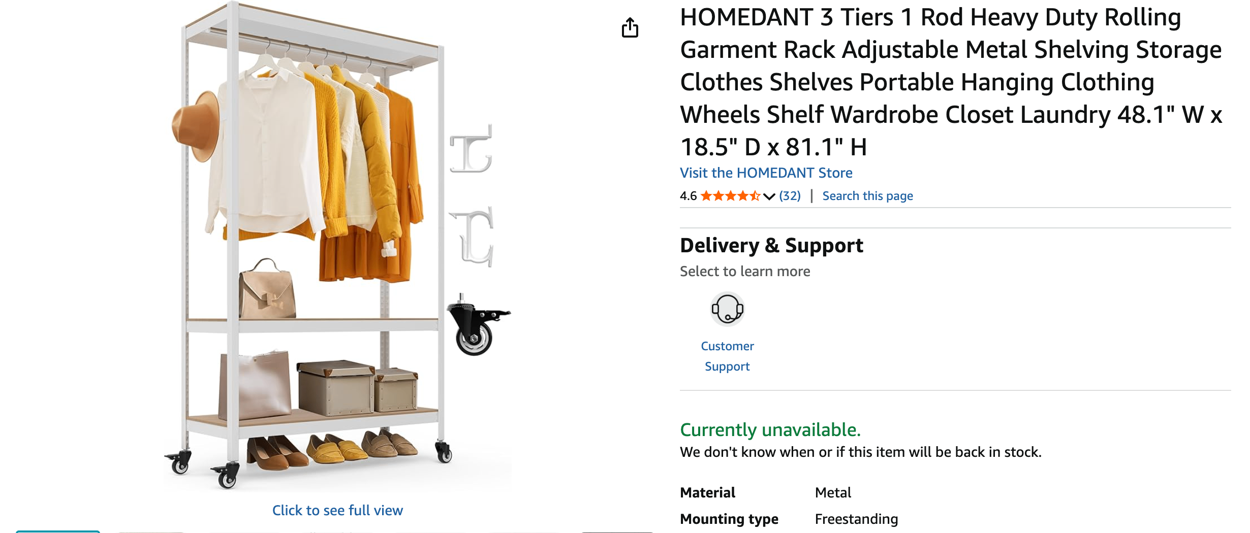 HOMEDANT 3-Tier Rolling Garment Rack - photo 2