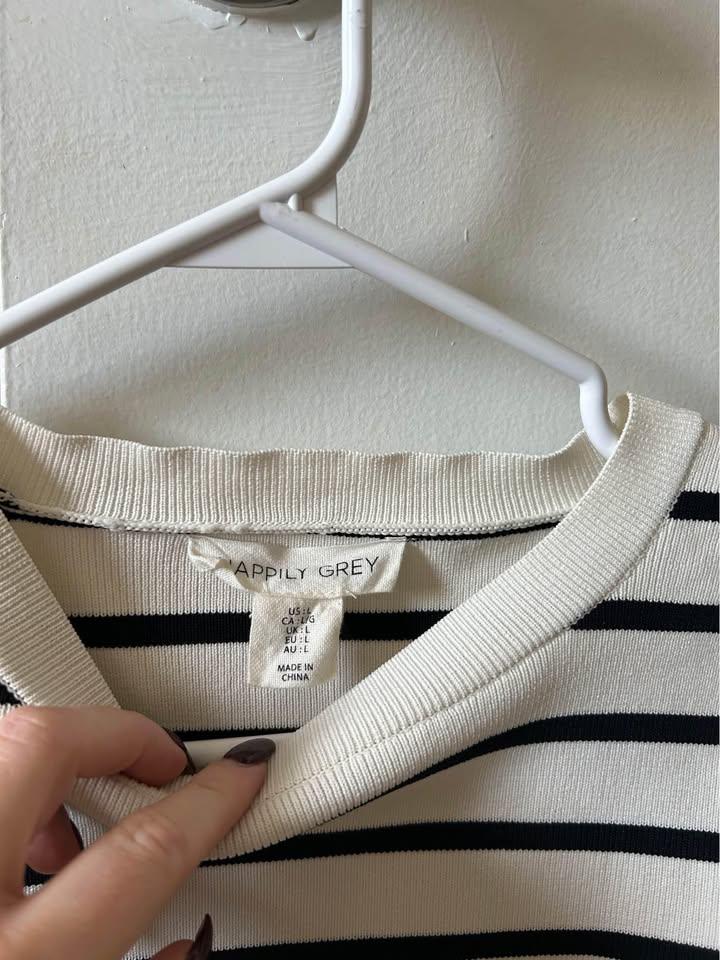 Blue Cream Striped Long Sleeve Top - Size L - photo 2